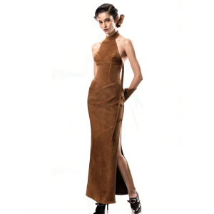 Socialite Elegant Halter Sleeveless Backless Fishtail Dress Flannel Dress