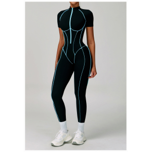Contrast Color Hollow Out Cutout Back Tight Workout Jumpsuit