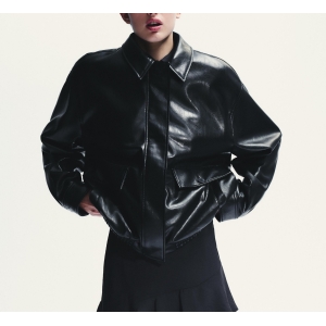 Black Turn down Collar Jacket Leather Coat