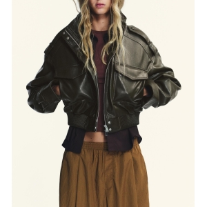 Casual Polo Collar Faux Leather Short Jacket