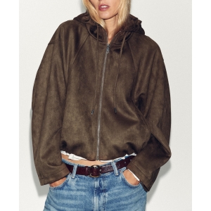 Fall Casual Anti Aging Suede Hooded Zipper Coat