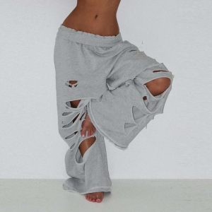 Fall Solid Color Personalized Ripped Sweatpants