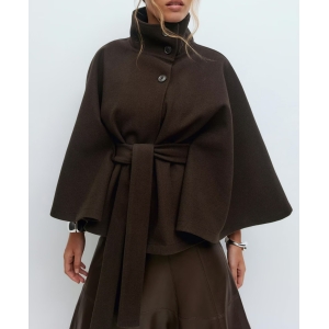 Autumn Winter Graceful Fashionable Loose Waist Woolen Cape Coat