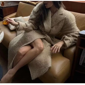Autumn Beautiful Terry Woolen Double Breasted Overcoat Coat