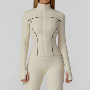 Contrast Color Brushed Yoga Coat Zipper Windproof Slim Jacket