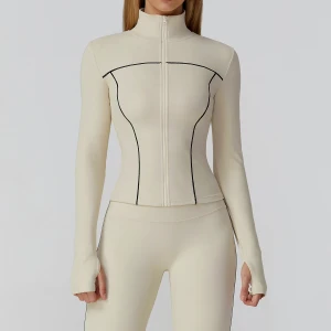 Contrast Color Brushed Yoga Coat Zipper Windproof Slim Jacket