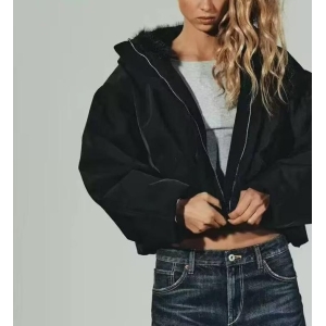 Casual Short Black Hooded Jacket