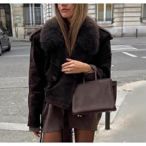 Fall Unique Fur Collar Suede Jacket