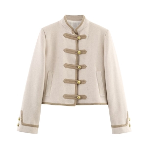Casual Padded Shoulder Bends Hitches Chinese Knot Button Top