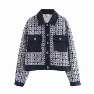 Autumn Classic Gentle Woolen Yarn Dyed Diamond Shaped Single Breasted Coat