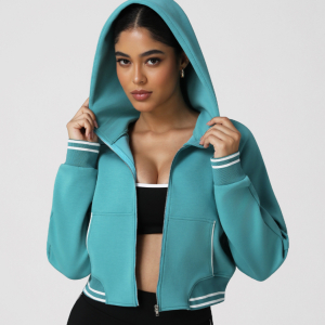 Casual Long Sleeve Thermal Autumn Winter Contrast Color Hooded Zipper Jacket