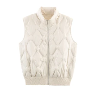 Winter Towel Needle Patchwork Stand up Collar Diamond Zipper Sleeveless Waistcoat Vest