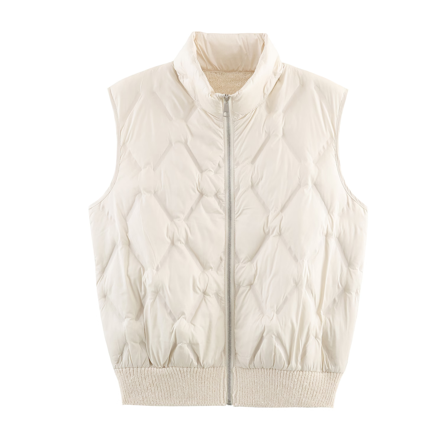 Winter Towel Needle Patchwork Stand up Collar Diamond Zipper Sleeveless Waistcoat Vest 1 Winter Towel Needle Patchwork Stand Up Collar Diamond Zipper Sleeveless Waistcoat Vest