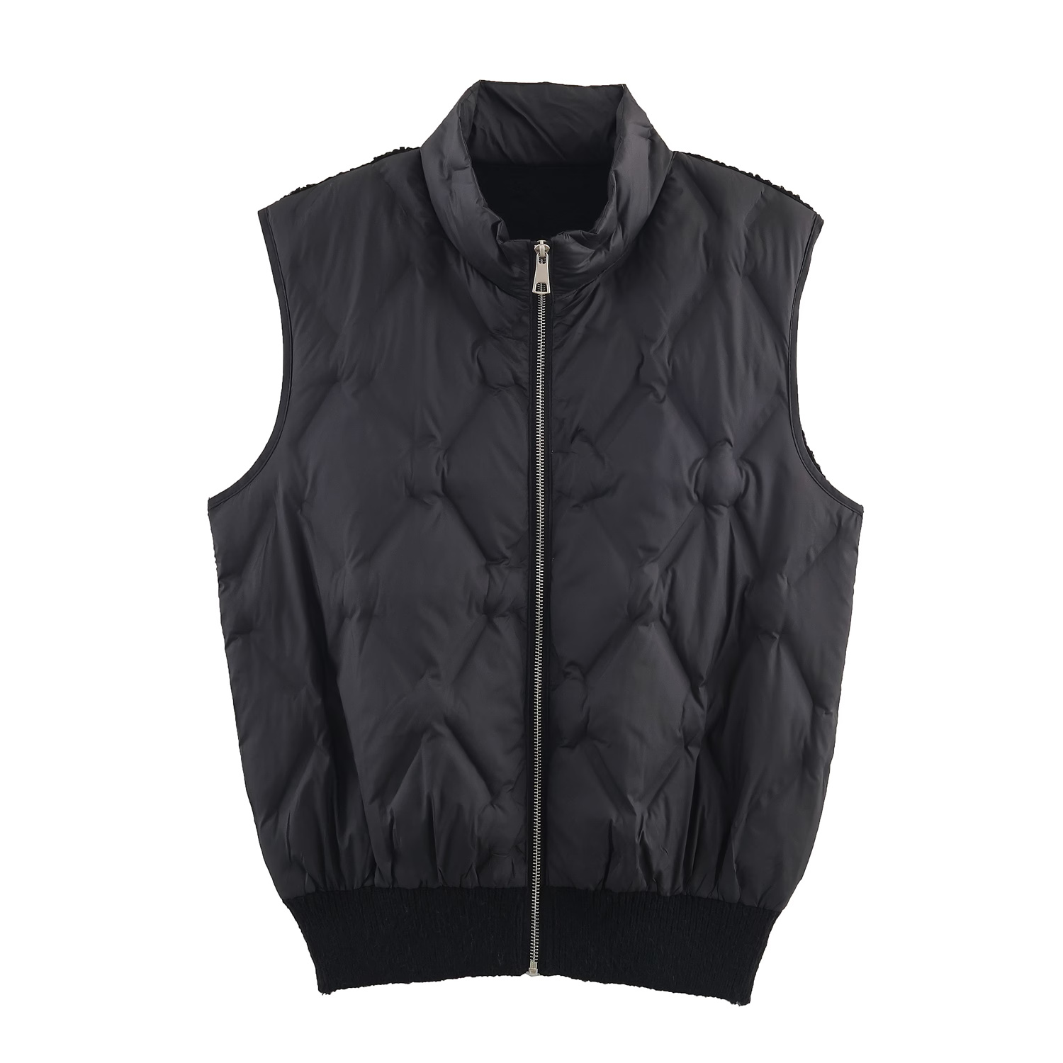 Winter Towel Needle Patchwork Stand up Collar Diamond Zipper Sleeveless Waistcoat Vest 2 Winter Towel Needle Patchwork Stand Up Collar Diamond Zipper Sleeveless Waistcoat Vest - Image 2