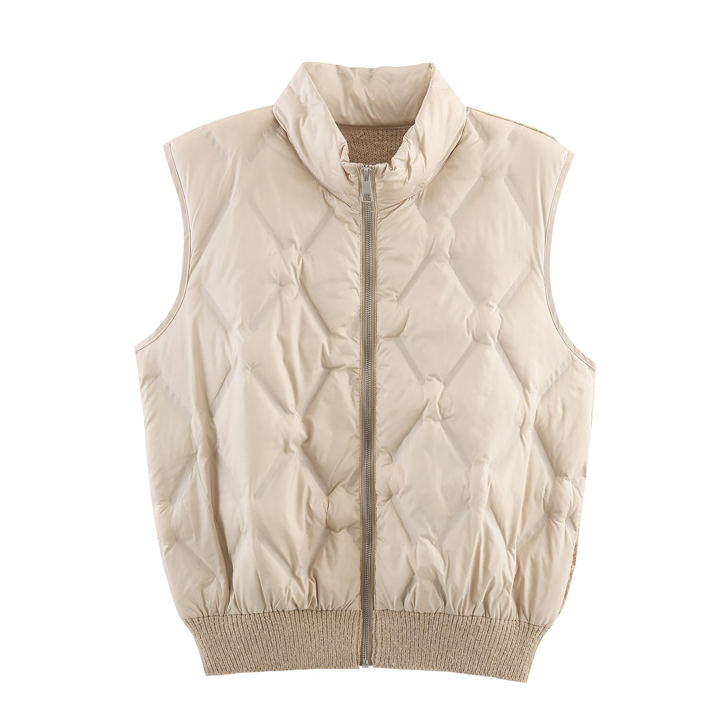 Winter Towel Needle Patchwork Stand up Collar Diamond Zipper Sleeveless Waistcoat Vest 3 Winter Towel Needle Patchwork Stand Up Collar Diamond Zipper Sleeveless Waistcoat Vest - Image 3