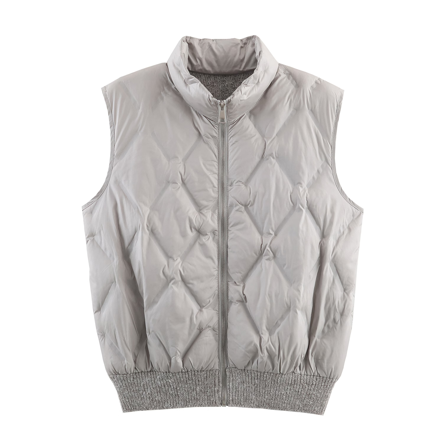 Winter Towel Needle Patchwork Stand up Collar Diamond Zipper Sleeveless Waistcoat Vest 4 Winter Towel Needle Patchwork Stand Up Collar Diamond Zipper Sleeveless Waistcoat Vest - Image 4
