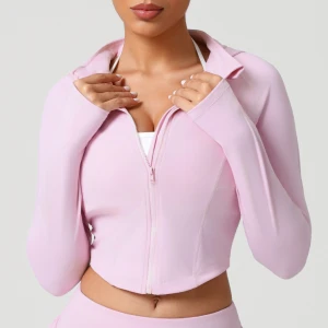Slim Fit Running Top Stand Collar Fitness Coat Training Nude Feel Long Sleeve Yoga Wear