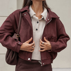 Collared Long Sleeve Brown Atmosphere Suede Cardigan Locomotive Leather Coat