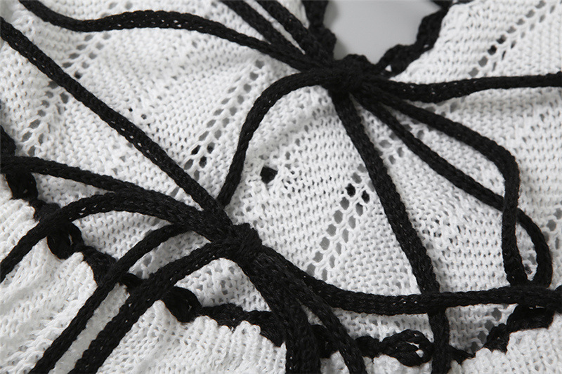 Autumn Winter Color Contrast V Neck Halter Lace Up Backless Knitted Dress 7 Autumn Winter Color Contrast V Neck Halter Lace Up Backless Knitted Dress - Image 7