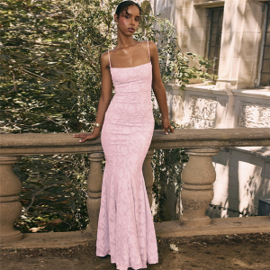 Spring French Elegant Boat Neck Backless Lace up Slim Strap Dress