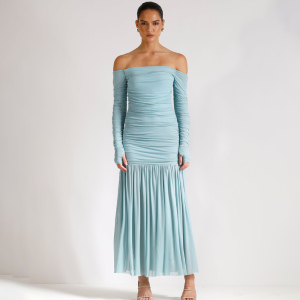Off Shoulder Tube Top Backless Pleated Slim Dress
