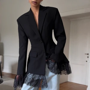 Black Autumn Winter Lace Stitching Office Long Sleeve Blazer