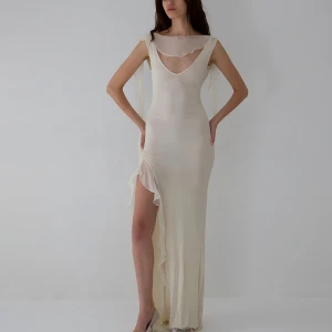 Elegant Ribbon Women Dress Backless High Slit Ruffled Slim Dress