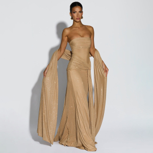 Cocktail Evening Elegant Tube Top off Neck Slim Silver Dress