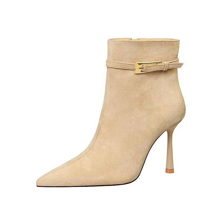 Pointed Toe Suede Stiletto Heel Belt Buckle Side Zipper High Heel Boots 20 Pointed Toe Suede Stiletto Heel Belt Buckle Side Zipper High Heel Boots - Image 6