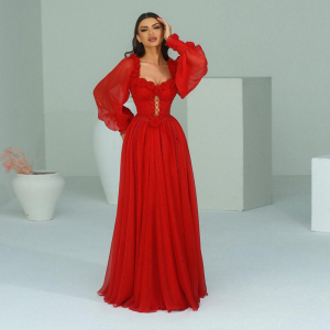 Socialite Square Collar Three Dimensional Floral Decoration Drawstring Lantern Sleeve Dress