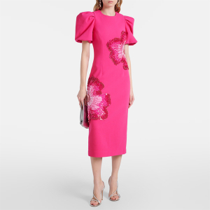 Beads Sequined Three Dimensional Floral Short Sleeve Dress