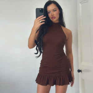 Summer Halter Solid Color Backless Slim Fit Sheath Dress