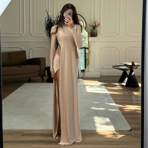 Fall Round Neck Irregular Asymmetric with Long Sleeve T shirt Solid Color Slim Skirt Set