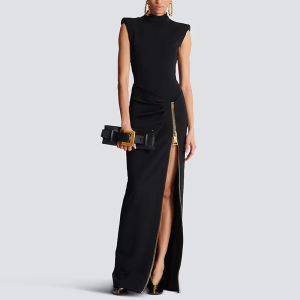Sleeveless Zipper Split Stretch Maxi Dress