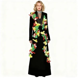 Nail Feather One Button Extended Blazer Trench Coat