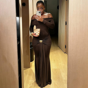 Autumn Winter Off Shoulder Solid Color Long Sleeve Slim Sheath Dress