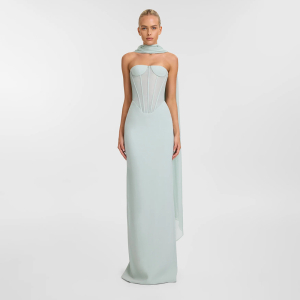 Light Green Halter Tulle Ribbon Dress Slimming High Waist Mop Dress