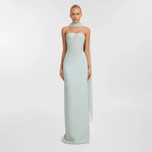 Light Green Halter Tulle Ribbon Dress Slimming High Waist Mop Dress
