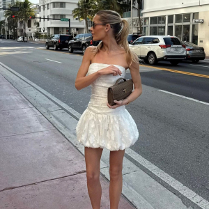 Street Texture Characteristic Tube Top Sleeveless Slim Fit Waist A line Bud Dress