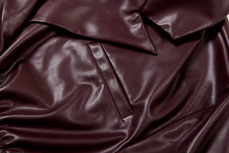 Autumn Winter Collared Crop Top Short Top High Waist Faux Leather Trousers Two Piece Set 6 Autumn Winter Collared Crop Top Short Top High Waist Faux Leather Trousers Two Piece Set - Image 6