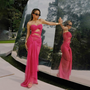 Spring Tube Top Off Neck See through Tied Slim Fit Dress
