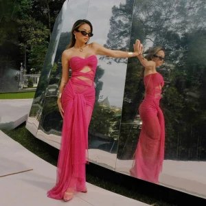 Spring Tube Top Off Neck See through Tied Slim Fit Dress