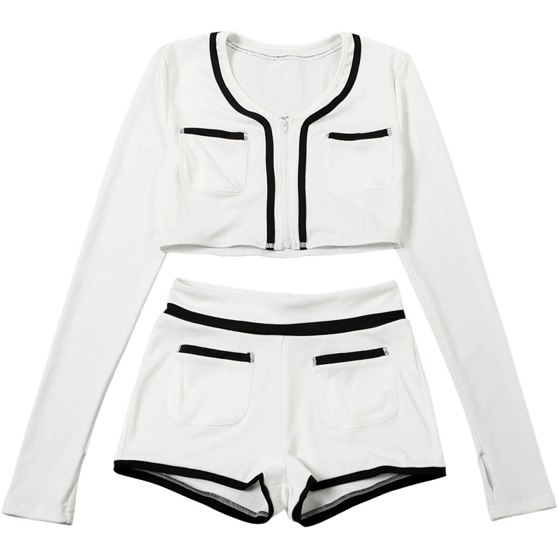 Autumn Bare Cropped Slim Fit Zipper Coat Top Color Matching Shorts Set 5 Autumn Bare Cropped Slim Fit Zipper Coat Top Color Matching Shorts Set - Image 5