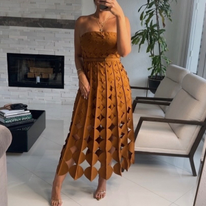 Tube Top Dress Summer Hollow Out Cutout out Solid Color Dress