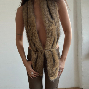 Fur Collar Sexy Deep V Plunge Lace Up Vest
