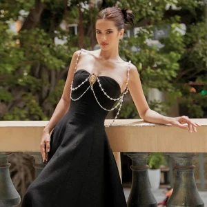 Bright Crystal Hollow Out Cutout Camisole Solid Color Air Layer Dress