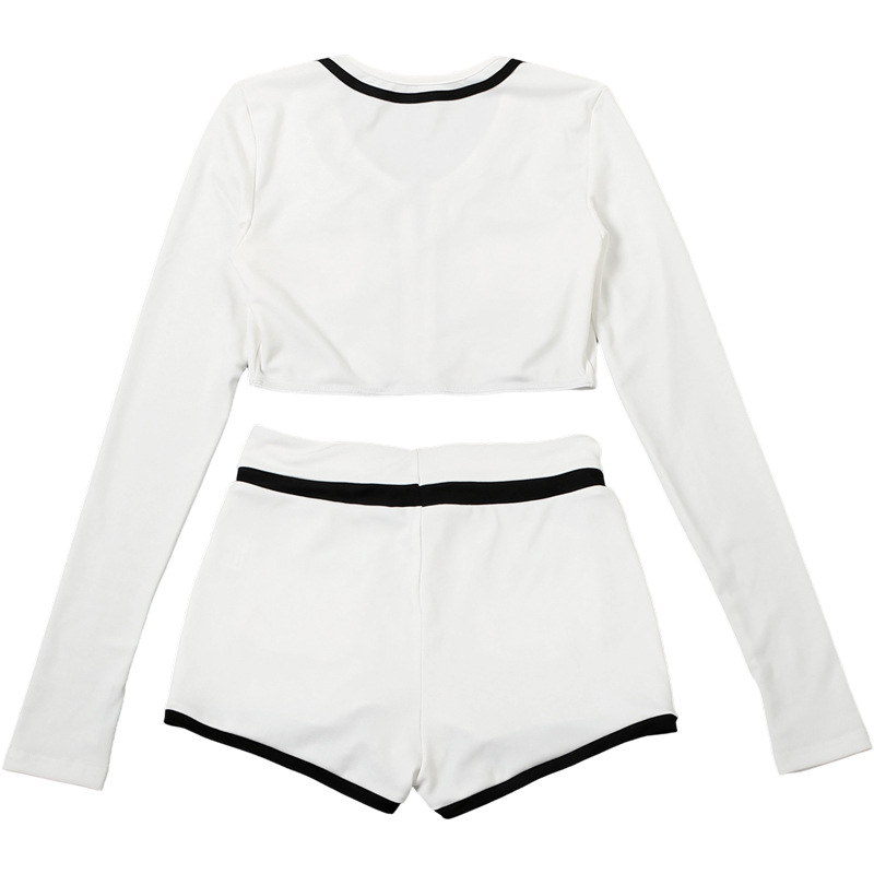 Autumn Bare Cropped Slim Fit Zipper Coat Top Color Matching Shorts Set 6 Autumn Bare Cropped Slim Fit Zipper Coat Top Color Matching Shorts Set - Image 6