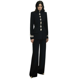 Star Bead Diamond Stand up Collar Jacket Trousers Two Piece Sets