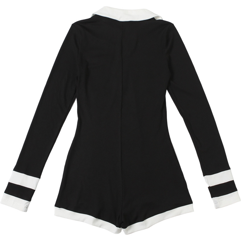 Autumn Cool Contrast Color Collared Button Slim High Waist Long Sleeves Jumpsuit 8 Autumn Cool Contrast Color Collared Button Slim High Waist Long Sleeves Jumpsuit - Image 8