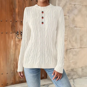 Bow Patchwork Round Neck Pullover Simple Bottoming Woven Sweater